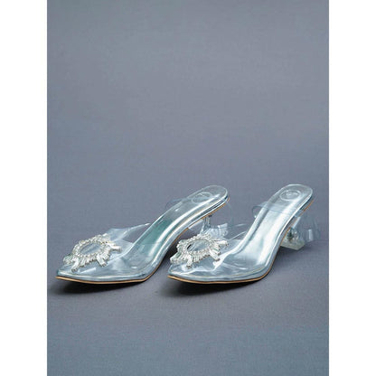 Sana K Luxurious Footwear Faux Leather Silver Star Heels