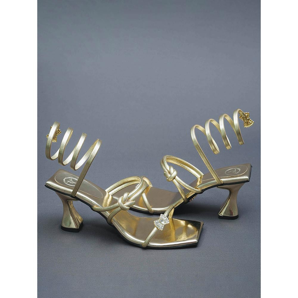 Sana K Luxurious Footwear Gold Gun Metal Gladiators Heels