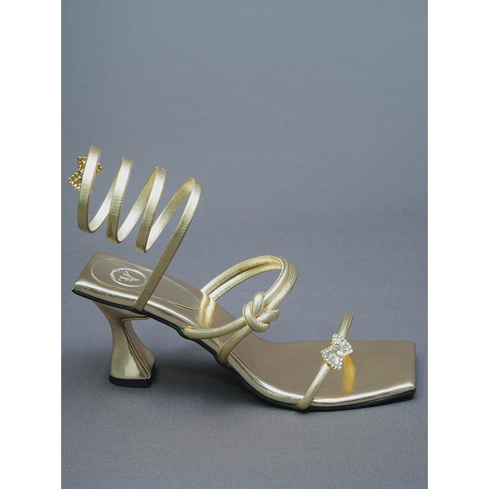 Sana K Luxurious Footwear Gold Gun Metal Gladiators Heels