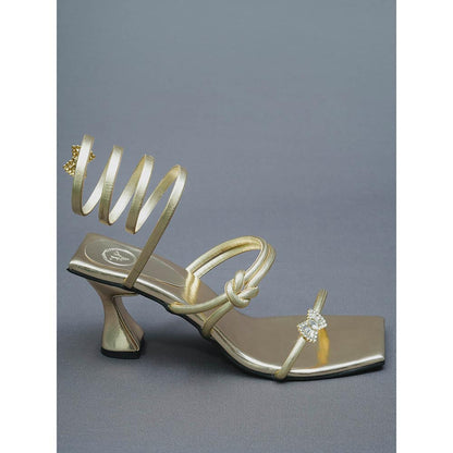 Sana K Luxurious Footwear Gold Gun Metal Gladiators Heels