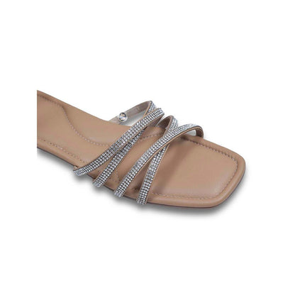 Sana K Luxurious Footwear Nude Beige Leather Square Toe Casual Flats