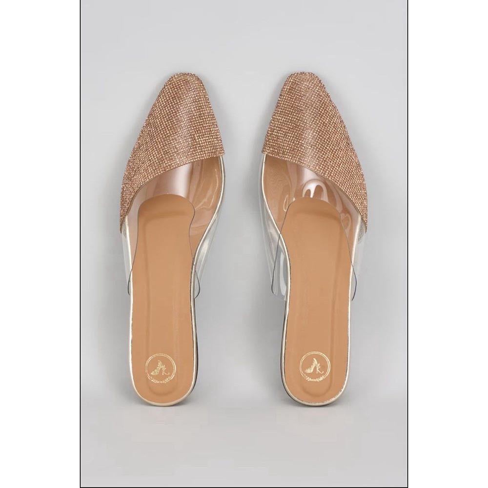 Sana K Luxurious Footwear Gold Sleek Cheek Close Toe Faux Leather Flat Mules