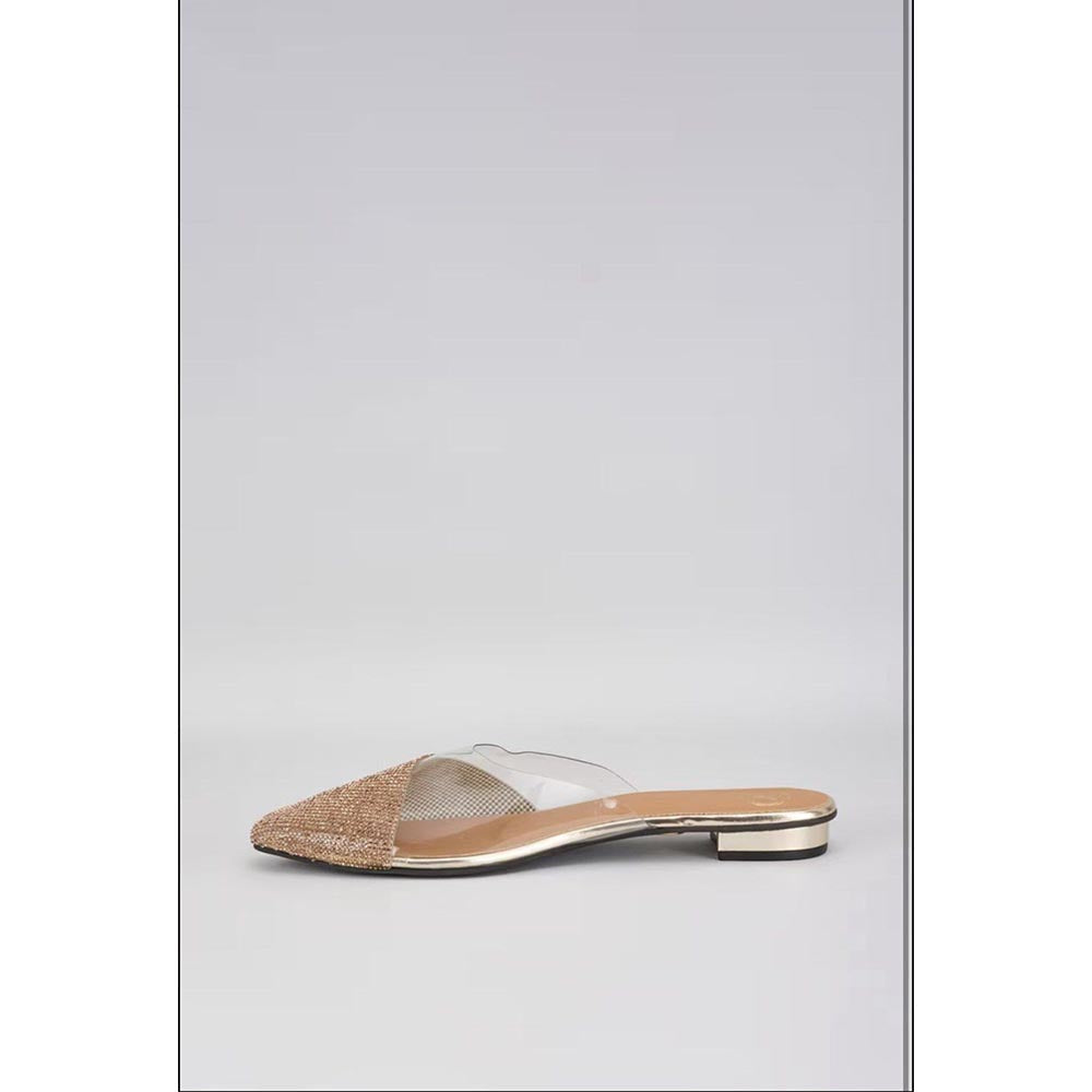 Sana K Luxurious Footwear Gold Sleek Cheek Close Toe Faux Leather Flat Mules
