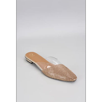 Sana K Luxurious Footwear Gold Sleek Cheek Close Toe Faux Leather Flat Mules