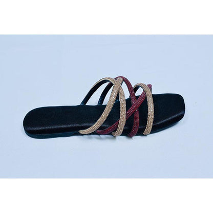 Sana K Luxurious Footwear Red and Gold Multi string Open Toe Flats