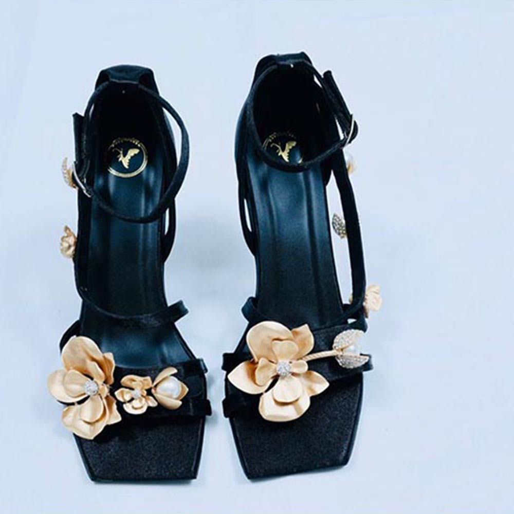 Sana K Luxurious Footwear Black Square Toe La Flor Stilettos Heels