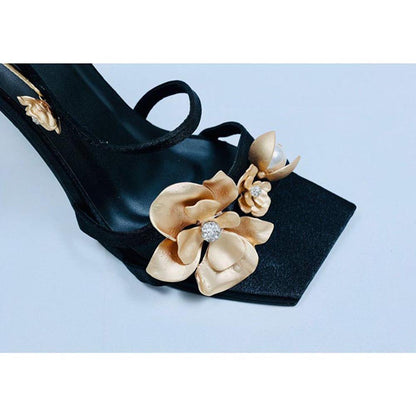 Sana K Luxurious Footwear Black Square Toe La Flor Stilettos Heels