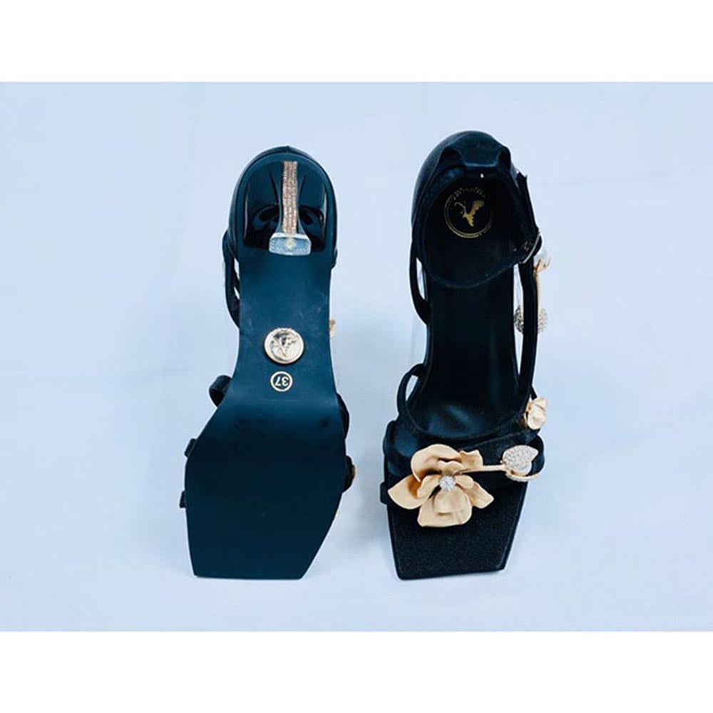 Sana K Luxurious Footwear Black Square Toe La Flor Stilettos Heels