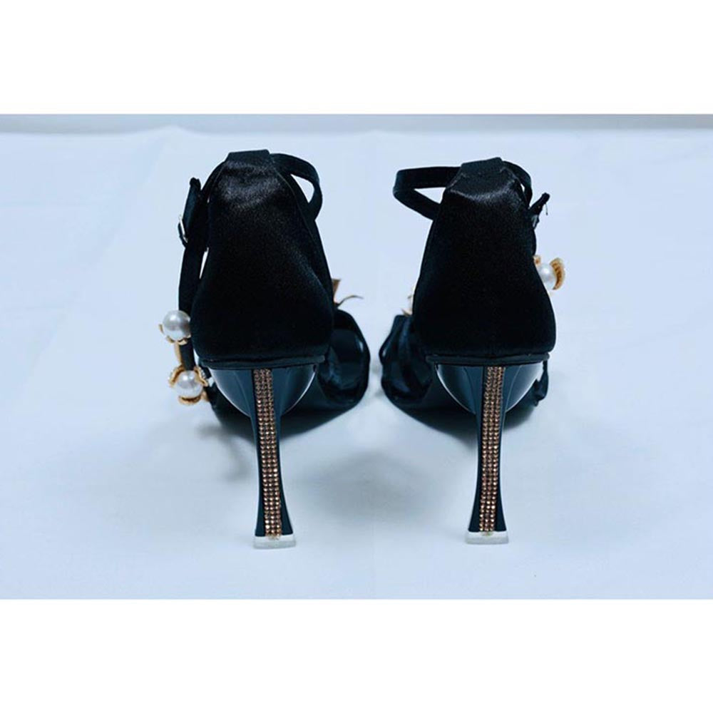 Sana K Luxurious Footwear Black Square Toe La Flor Stilettos Heels