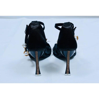 Sana K Luxurious Footwear Black Square Toe La Flor Stilettos Heels