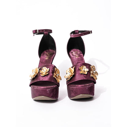 Sana K Luxurious Footwear Maroon Round Toe Broad Fit Forever Rose Elevated Stilettos Heels