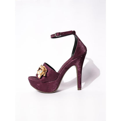 Sana K Luxurious Footwear Maroon Round Toe Broad Fit Forever Rose Elevated Stilettos Heels