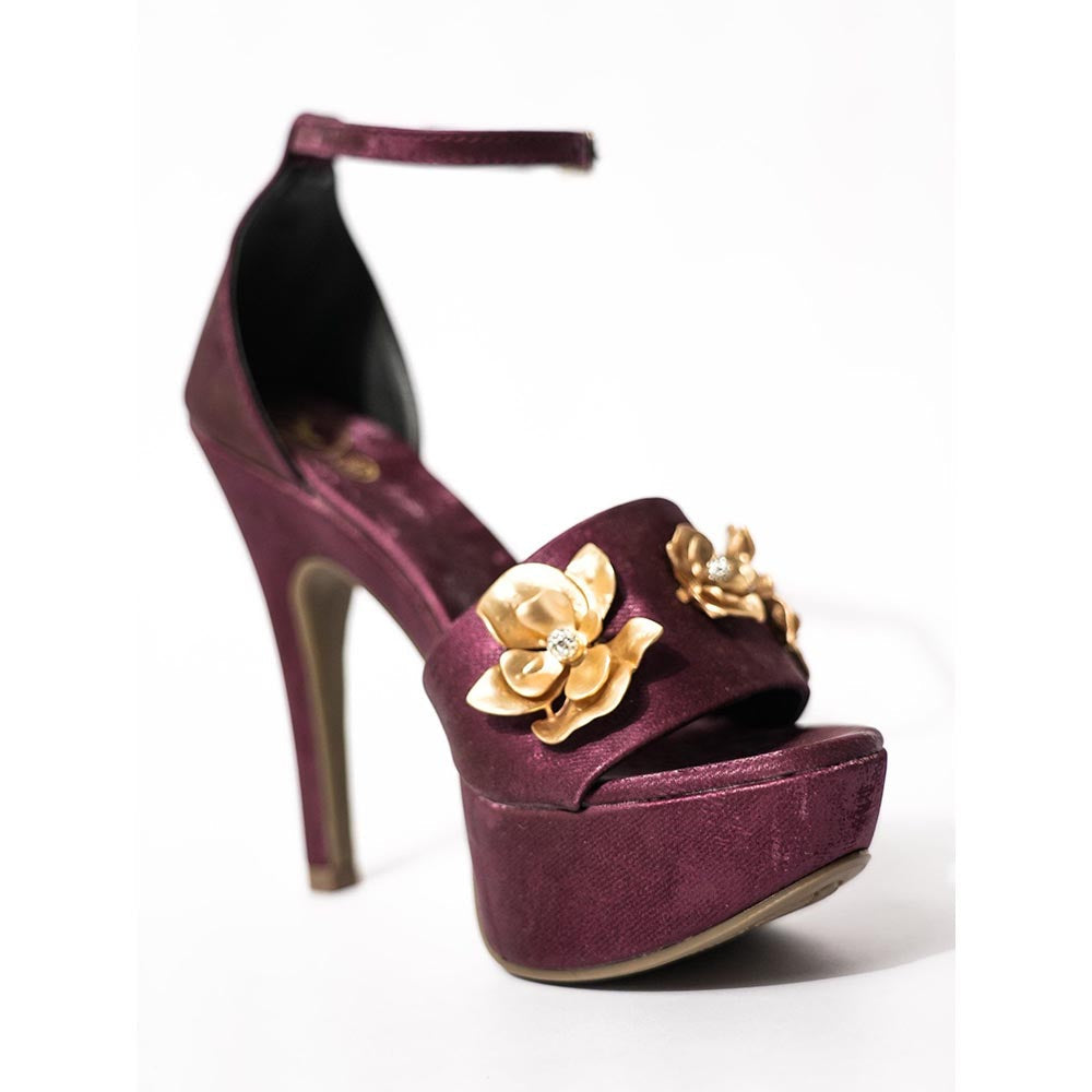 Sana K Luxurious Footwear Maroon Round Toe Broad Fit Forever Rose Elevated Stilettos Heels