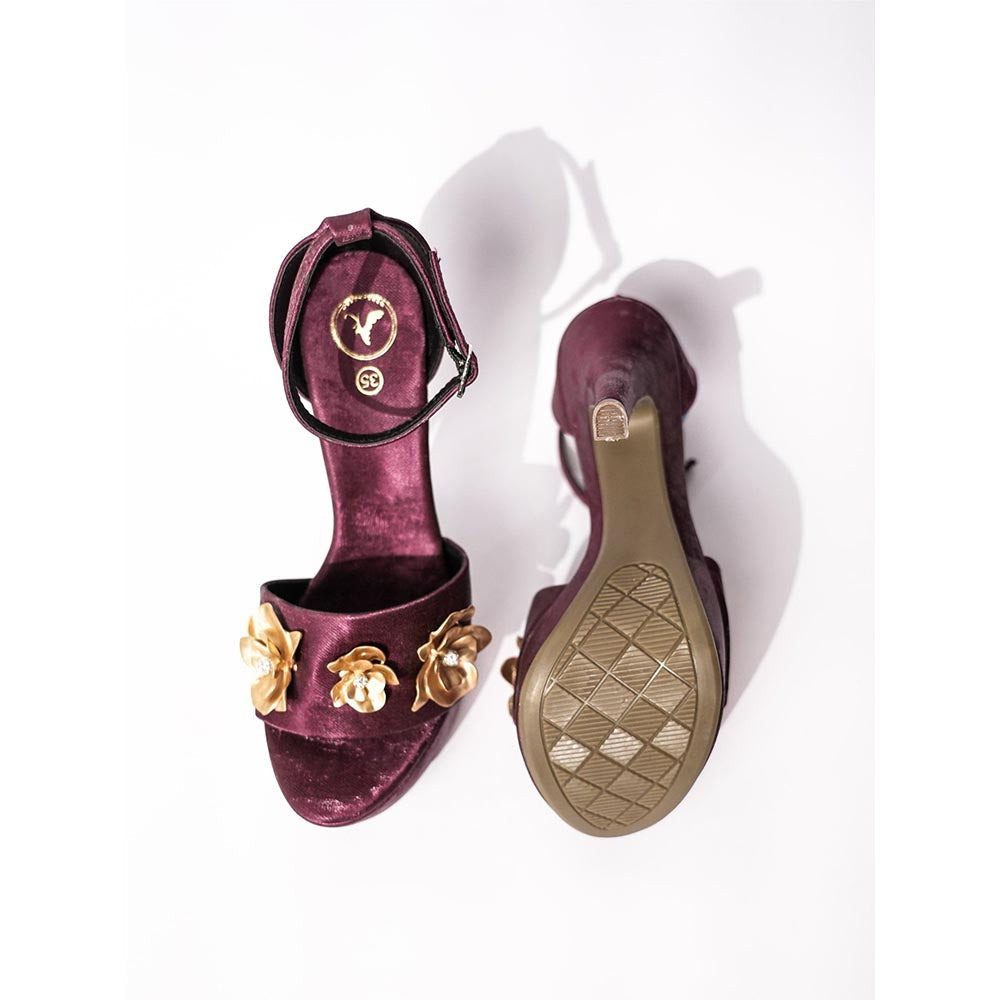 Sana K Luxurious Footwear Maroon Round Toe Broad Fit Forever Rose Elevated Stilettos Heels