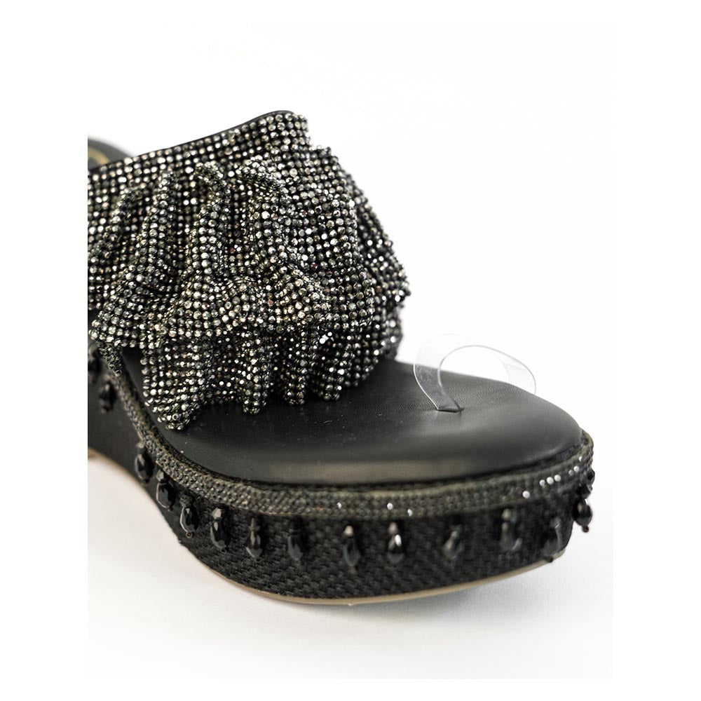 Sana K Luxurious Footwear Black One Toe Mesh Wedge