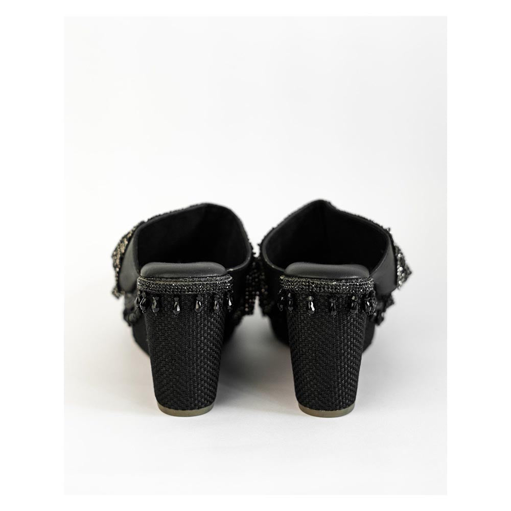 Sana K Luxurious Footwear Black One Toe Mesh Wedge