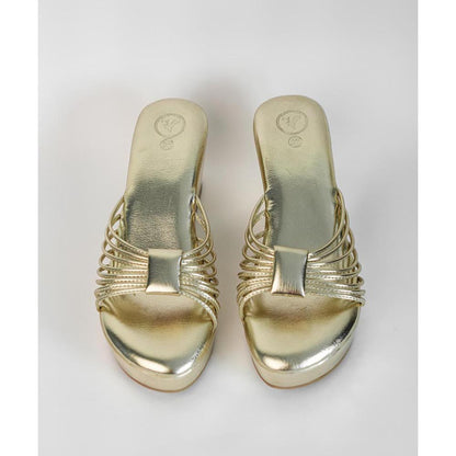 Sana K Luxurious Footwear Gold Round Toe Biscuit Wedge