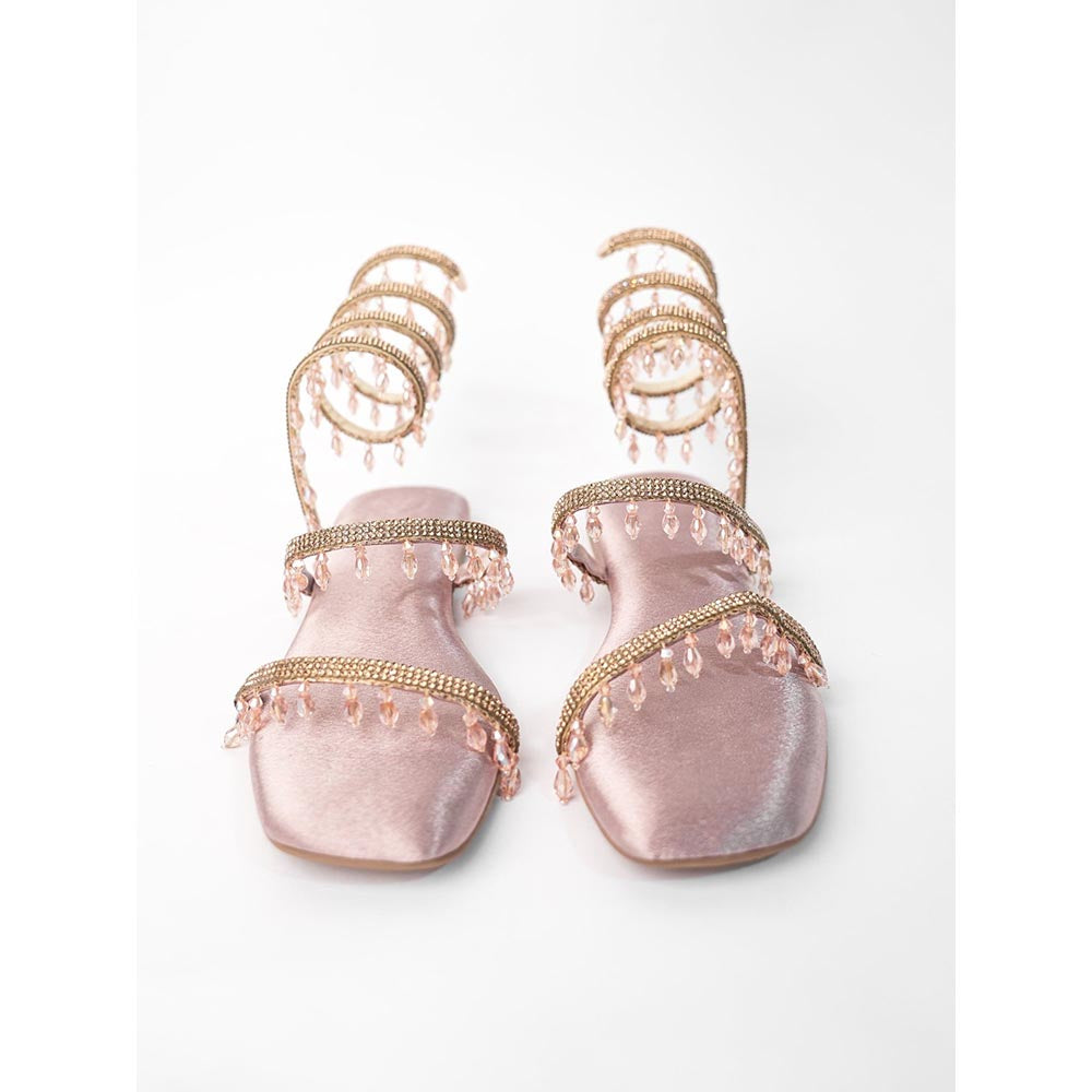 Sana K Luxurious Footwear Rose Gold Open Toe Narrow Fit Amber Rose Spring Gladiators Flats