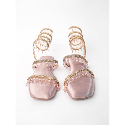 Sana K Luxurious Footwear Rose Gold Open Toe Narrow Fit Amber Rose Spring Gladiators Flats