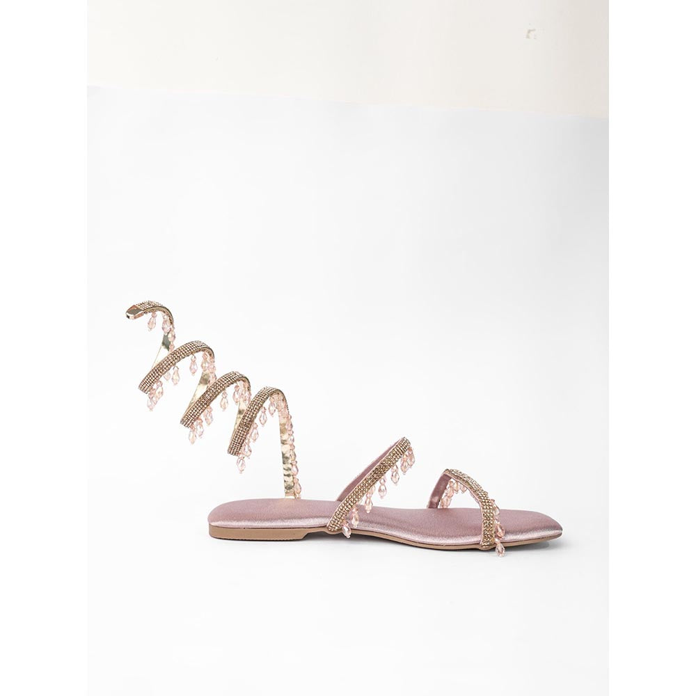 Sana K Luxurious Footwear Rose Gold Open Toe Narrow Fit Amber Rose Spring Gladiators Flats