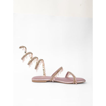 Sana K Luxurious Footwear Rose Gold Open Toe Narrow Fit Amber Rose Spring Gladiators Flats