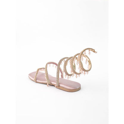 Sana K Luxurious Footwear Rose Gold Open Toe Narrow Fit Amber Rose Spring Gladiators Flats