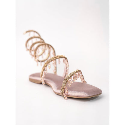 Sana K Luxurious Footwear Rose Gold Open Toe Narrow Fit Amber Rose Spring Gladiators Flats