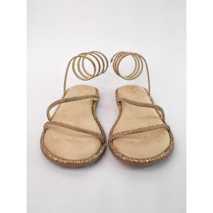 Sana K Luxurious Footwear Beige Gold Open Toe Pillow Walk Gladiators Flats