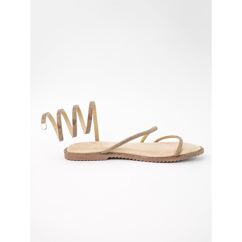 Sana K Luxurious Footwear Beige Gold Open Toe Pillow Walk Gladiators Flats