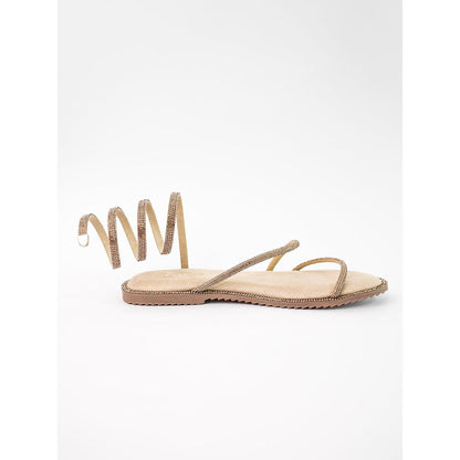 Sana K Luxurious Footwear Beige Gold Open Toe Pillow Walk Gladiators Flats