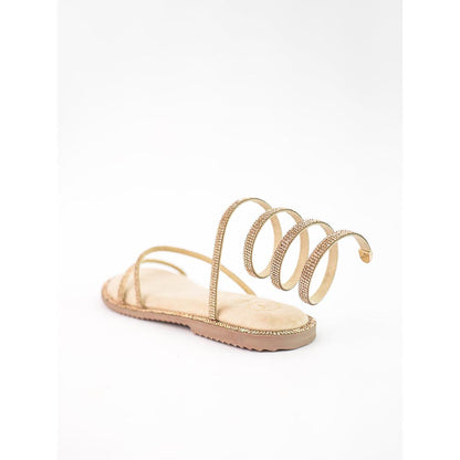 Sana K Luxurious Footwear Beige Gold Open Toe Pillow Walk Gladiators Flats