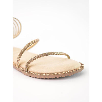 Sana K Luxurious Footwear Beige Gold Open Toe Pillow Walk Gladiators Flats