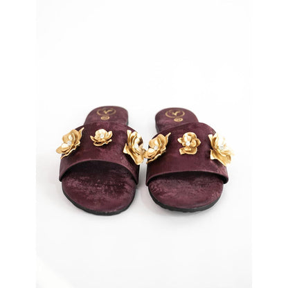 Sana K Luxurious Footwear Maroon Open Toe Slip-On Closure Forever Rose Flats