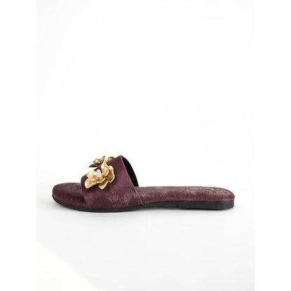 Sana K Luxurious Footwear Maroon Open Toe Slip-On Closure Forever Rose Flats