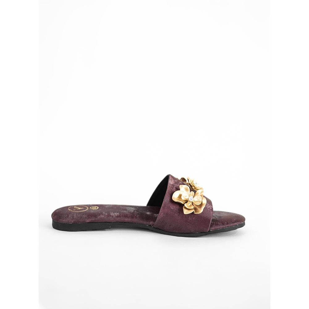 Sana K Luxurious Footwear Maroon Open Toe Slip-On Closure Forever Rose Flats