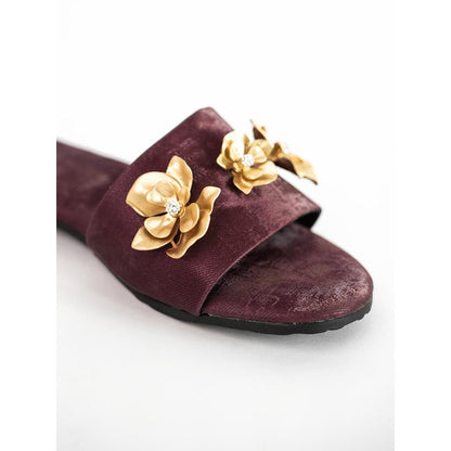Sana K Luxurious Footwear Maroon Open Toe Slip-On Closure Forever Rose Flats
