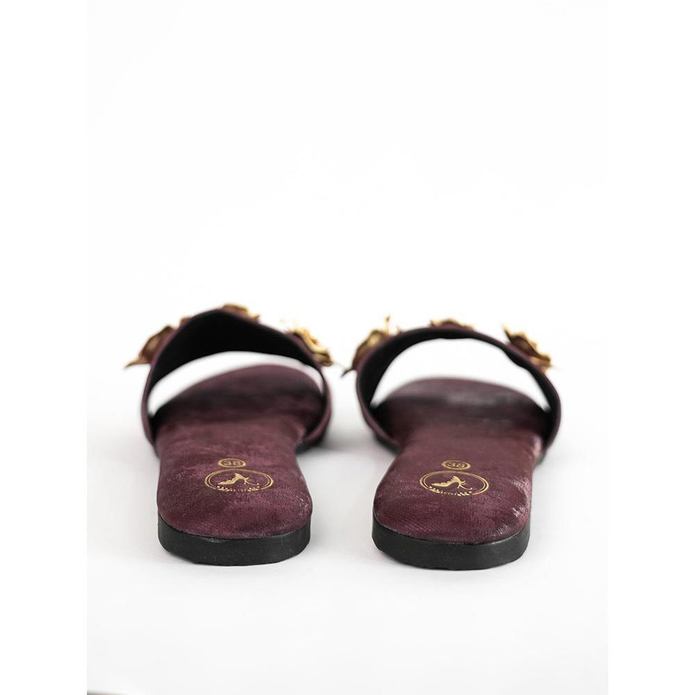 Sana K Luxurious Footwear Maroon Open Toe Slip-On Closure Forever Rose Flats