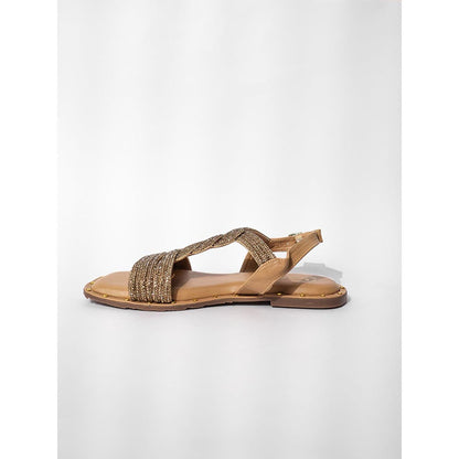 Sana K Luxurious Footwear Gold Open Toe Twister Stud Flat Sandals