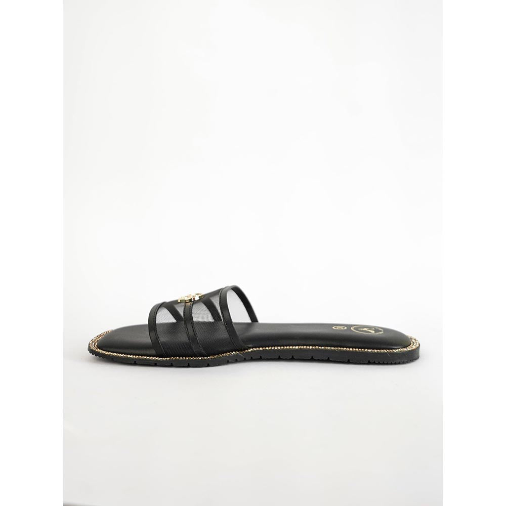 Sana K Luxurious Footwear Black Open Toe Narrow Fit Flats
