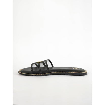 Sana K Luxurious Footwear Black Open Toe Narrow Fit Flats