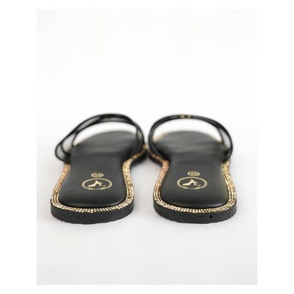 Sana K Luxurious Footwear Black Open Toe Narrow Fit Flats