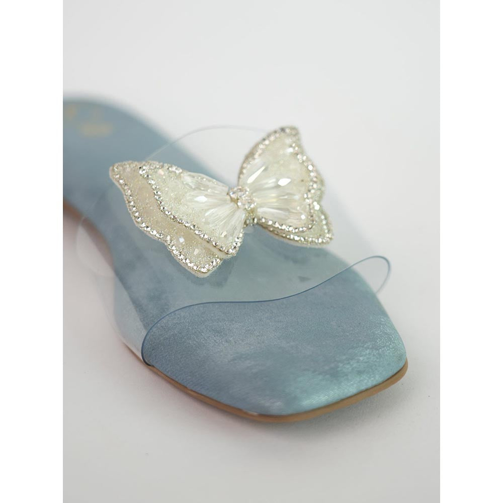 Sana K Luxurious Footwear Blue Open Toe Narrow Fit Butterfly Flats