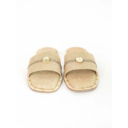 Sana K Luxurious Footwear Beige Open Toe Slip-On Closure Jute Logo Flats