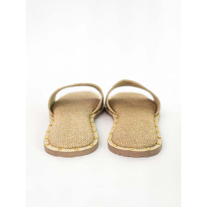 Sana K Luxurious Footwear Beige Open Toe Slip-On Closure Jute Logo Flats