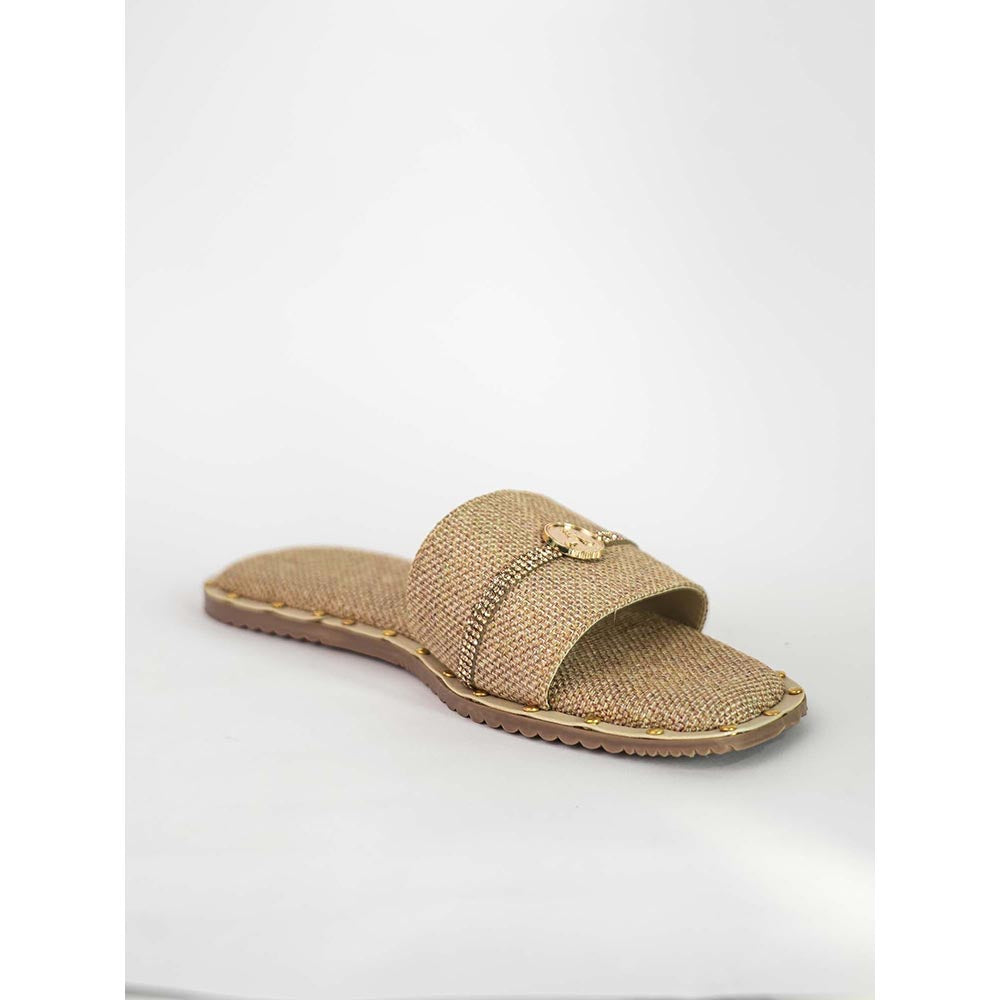 Sana K Luxurious Footwear Beige Open Toe Slip-On Closure Jute Logo Flats