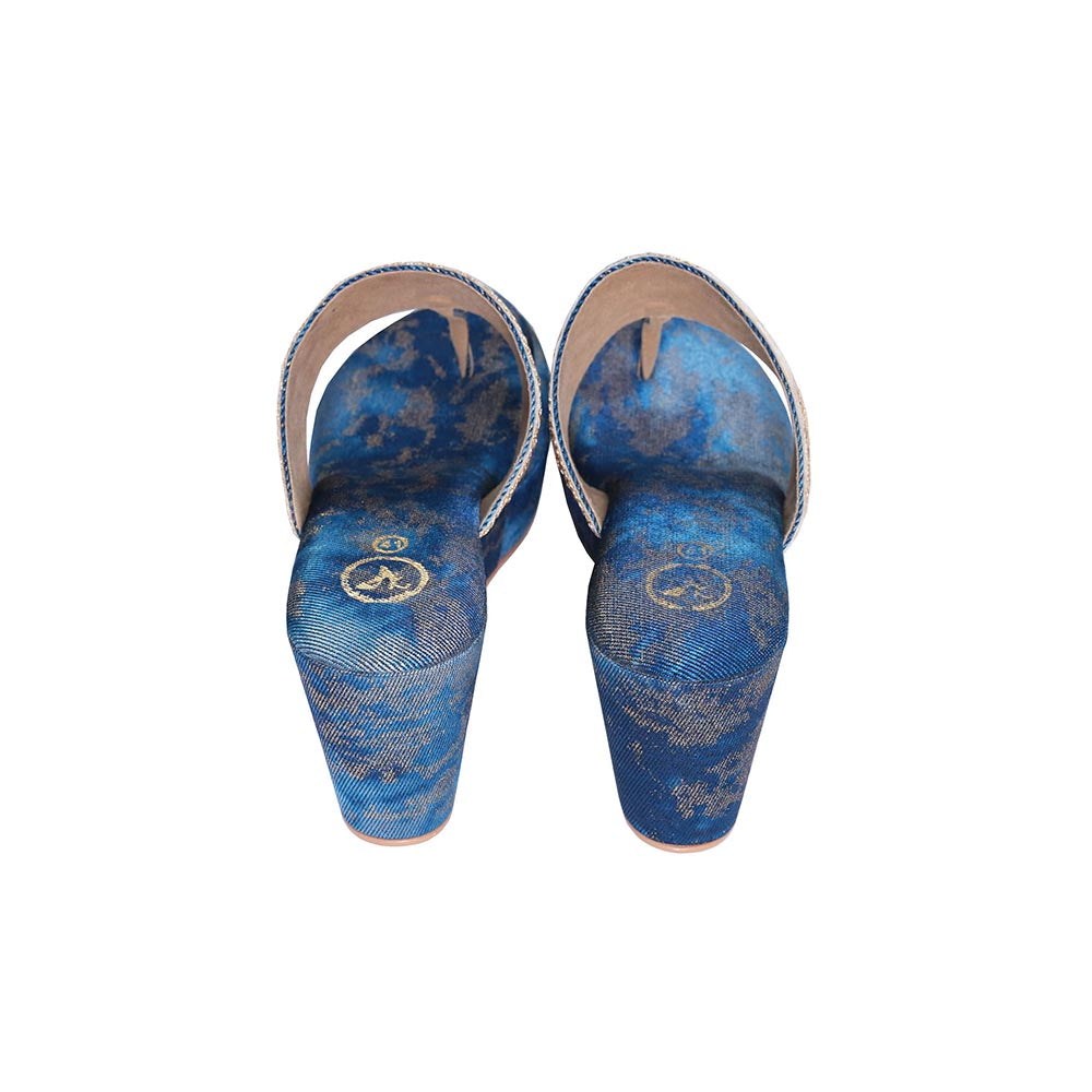 Sana K Luxurious Footwear Noor-E-Badr Blue One Toe Wedges