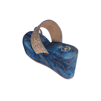 Sana K Luxurious Footwear Noor-E-Badr Blue One Toe Wedges