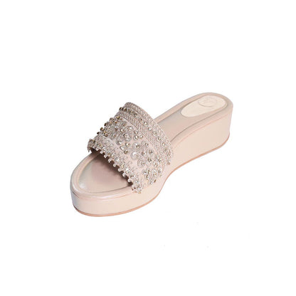 Sana K Luxurious Footwear Noor-E-Warda White Open Toe Slip On Wedges