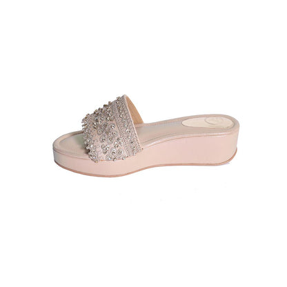 Sana K Luxurious Footwear Noor-E-Warda White Open Toe Slip On Wedges