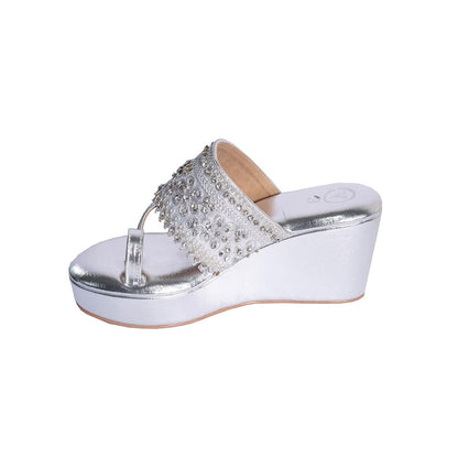 Sana K Luxurious Footwear Silver Noor-E-Sama One Toe Mid Ankle Wedges